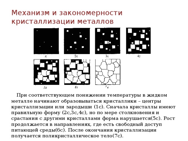 Опишите основные закономерности процесса кристаллизации металлов ответ поясните схемами