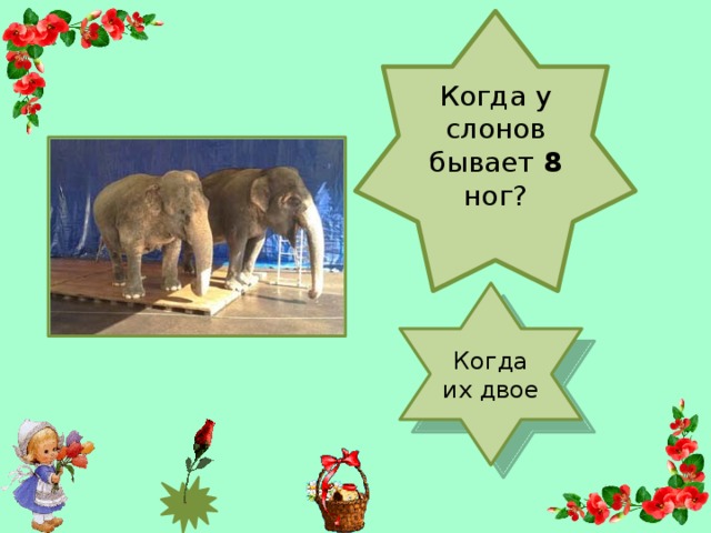 Когда у слонов бывает 8 ног? Когда их двое