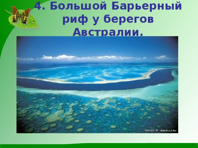 4. Большой Барьерный риф у берегов Австралии. 