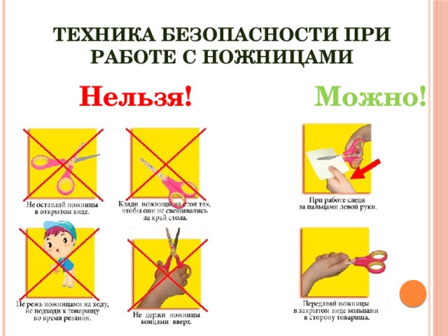 Техника безопасности при работе с ножницами  Нельзя!  Можно! 