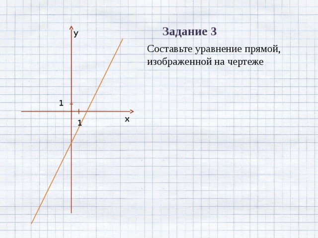 Задание 3 y Составьте уравнение прямой, изображенной на чертеже 1 x 1 