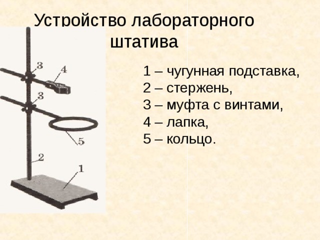 На рисунке изображена установка для изучения нагревания жидкостей на столике штатива расположен