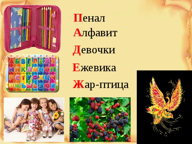 П енал А лфавит Д евочки Е жевика Ж ар-птица 