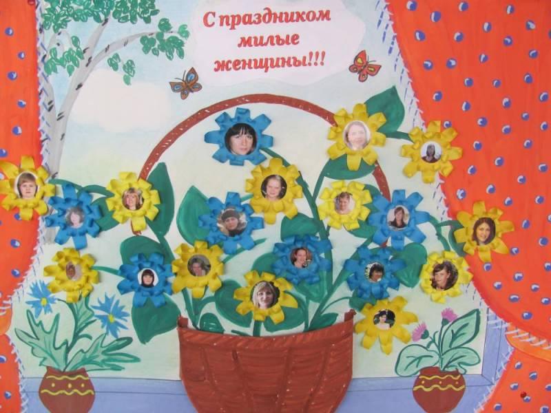 Тема недели женский день в старшей. Коллективная открытка в детском саду.
