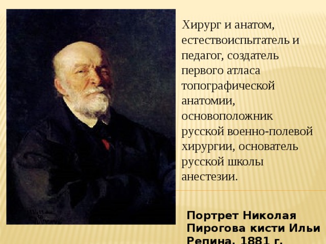 Пирогов как основоположник оперативной хирургии и топографической анатомии