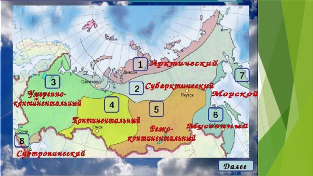 Карта россии по климатическим поясам с городами