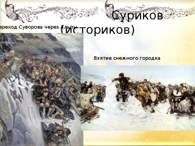  Суриков (историков) Переход Суворова через Альпы Взятие снежного городка 