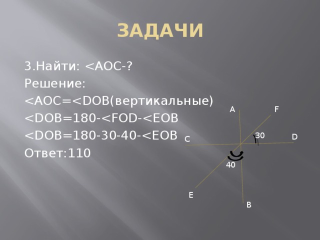 ЗАДАЧИ 3.Найти: Решение: Ответ:110 A F 30 D C 40 E B 
