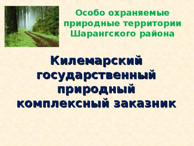 Особо охраняемые природные территории Шарангского района Килемарский государственный природный комплексный заказник  
