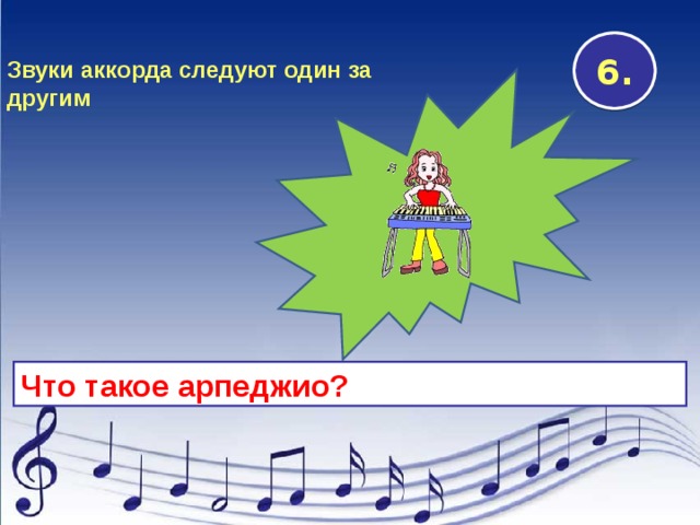 6. Звуки аккорда следуют один за другим Что такое арпеджио? 