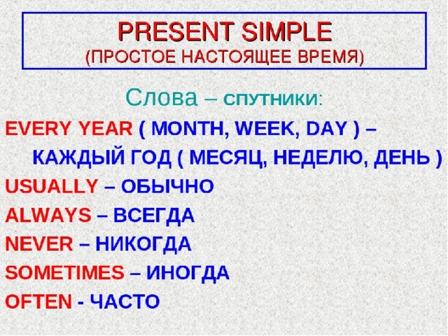 Слова сигналы present. Слова спутники present simple. Слова подсказки present simple. Настоящее простое время слова. Слова указатели present simple.