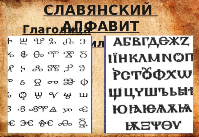 СЛАВЯНСКИЙ АЛФАВИТ Глаголица    Кириллица 