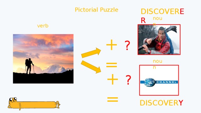 Pictorial Puzzle DISCOVER ER noun verb + ? = noun + ? = DISCOVER Y 