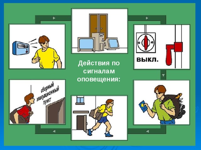 Действия по сигналам оповещения: 