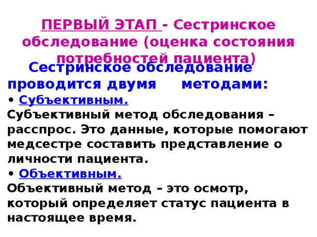 Субъективный метод сестринского обследования