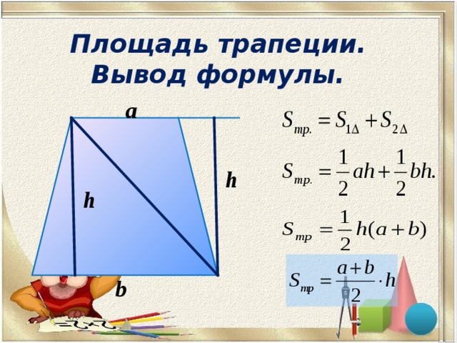 Площадь трапеции. Вывод формулы. a h h b 