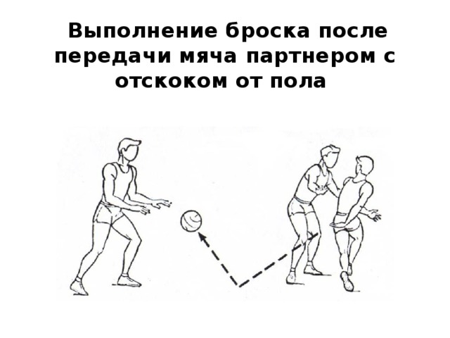  Выполнение броска после передачи мяча партнером с отскоком от пола 