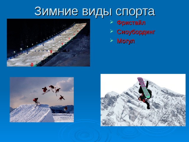 Зимние виды спорта Фристайл Сноубординг Могул 