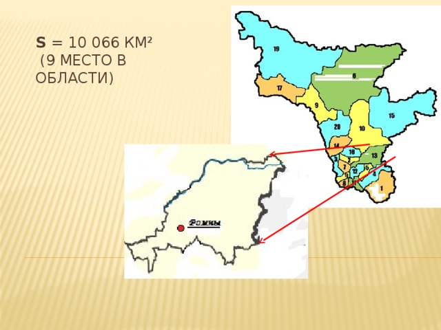 S = 10 066 км²  (9 место в области)   
