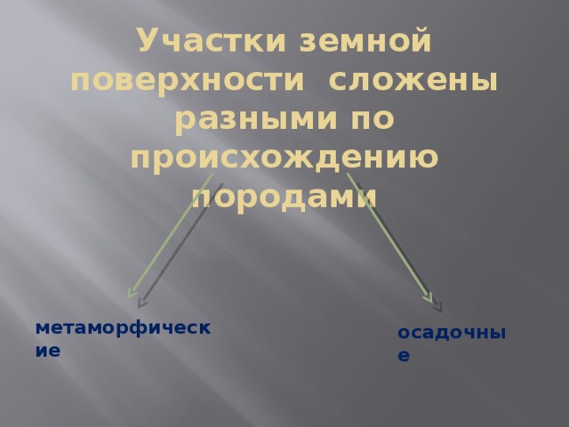 Участки земной поверхности сложены разными по происхождению породами   метаморфические осадочные 