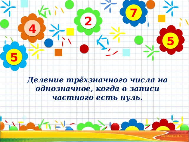 7 2 4 5 5   Деление трёхзначного числа на однозначное, когда в записи частного есть нуль. 4 