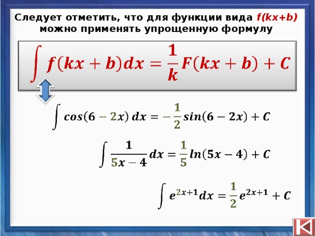 Следует отметить, что для функции вида f(kx+b)  можно применять упрощенную формулу 