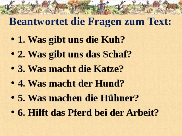 Beantwortet die Fragen zum Text: