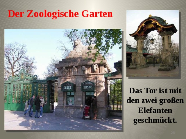 Der Zoologische Garten Das Tor ist mit den zwei großen Elefanten geschmückt.  