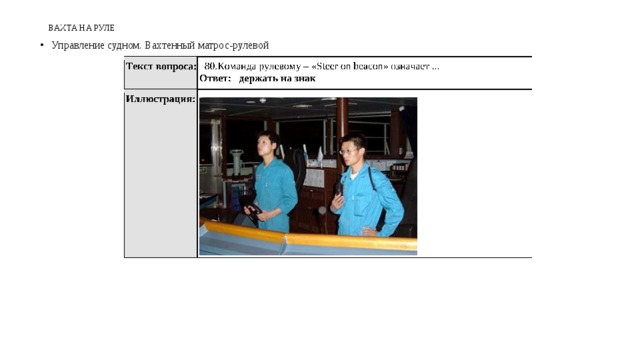 ВАХТА НА РУЛЕ Управление судном. Вахтенный матрос-рулевой 