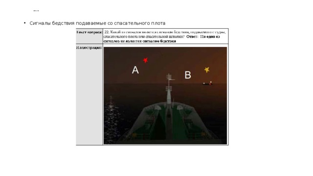    БЖС и ТБ   Сигналы бедствия подаваемые со спасательного плота 