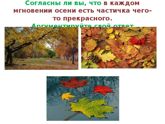 Согласны ли вы,  что в каждом мгновении осени есть частичка чего-то прекрасного.   Аргументируйте свой ответ.