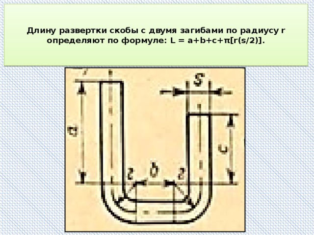 Длина развертки. Формула для расчета развертки при гибке. Формула развертки скобы. Формула длины развертки. Как посчитать длину развертки.