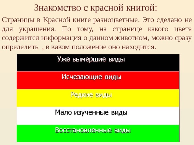 Черный красный зеленый желтый. Цвета красной книги. Красная книга красный цвет. Цвета красной книги России. Какие страницы в красной книге.