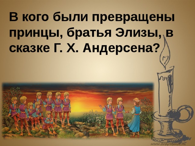 В кого были превращены принцы, братья Элизы, в сказке Г. Х. Андерсена? 