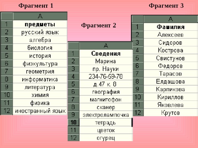 Фрагмент 1  Фрагмент 3  Фрагмент 2
