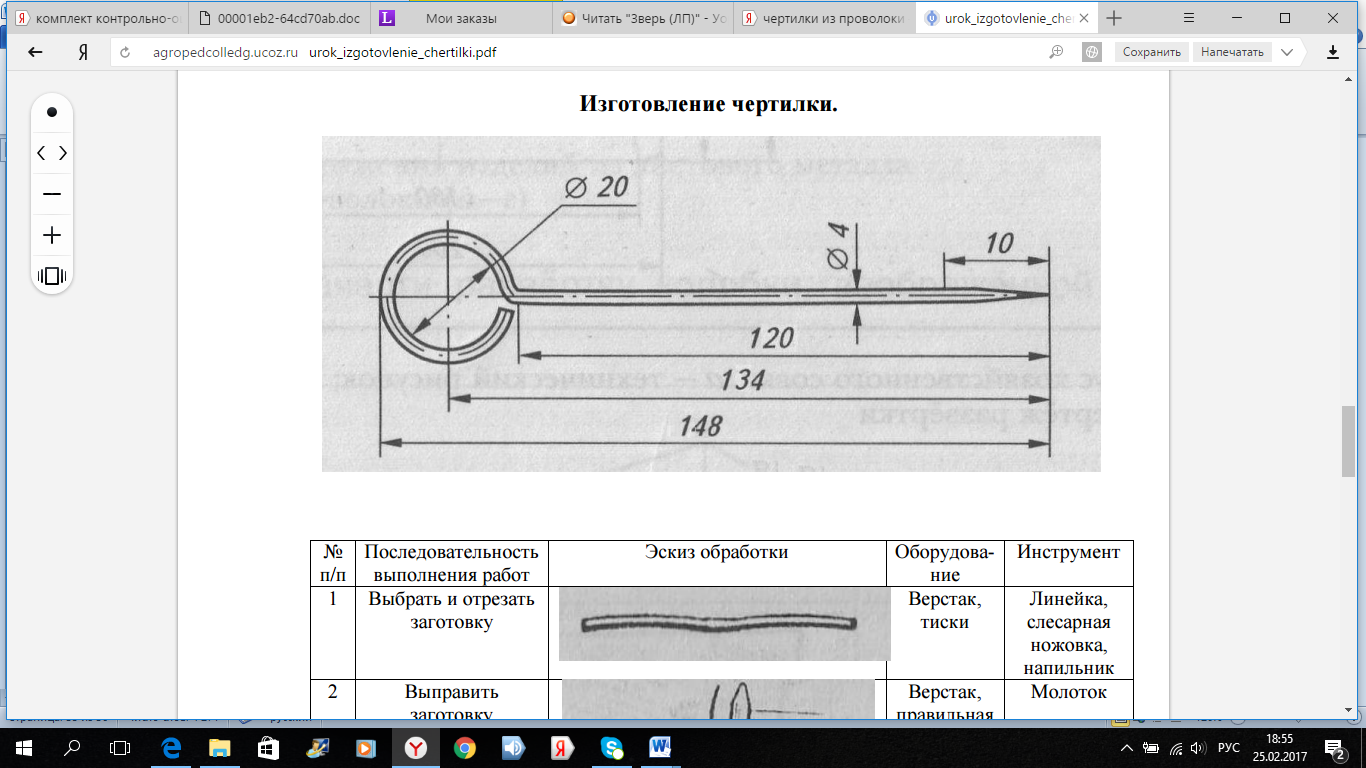 Технологическая карта чертилки