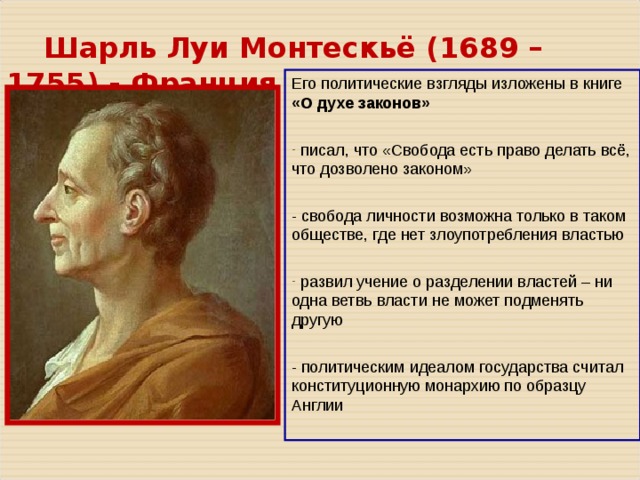 Свобода есть право делать. Ш. Монтескье (1689-1755).