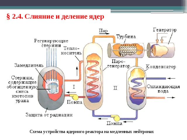 § 2.4. Слияние и деление ядер Схема устройства ядерного реактора на медленных нейтронах 