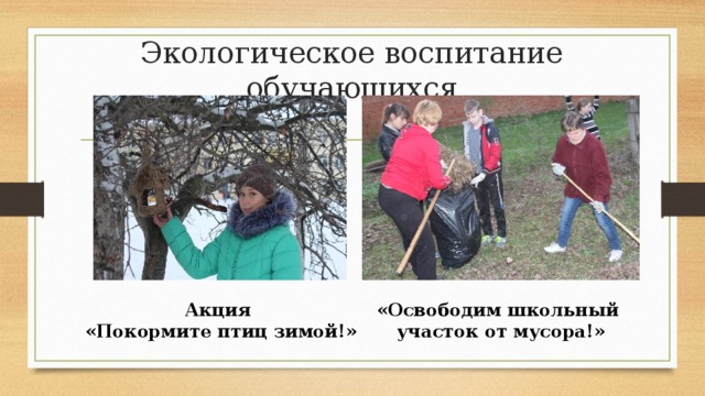 Экологическое воспитание обучающихся «Освободим школьный Акция участок от мусора!» «Покормите птиц зимой!» 