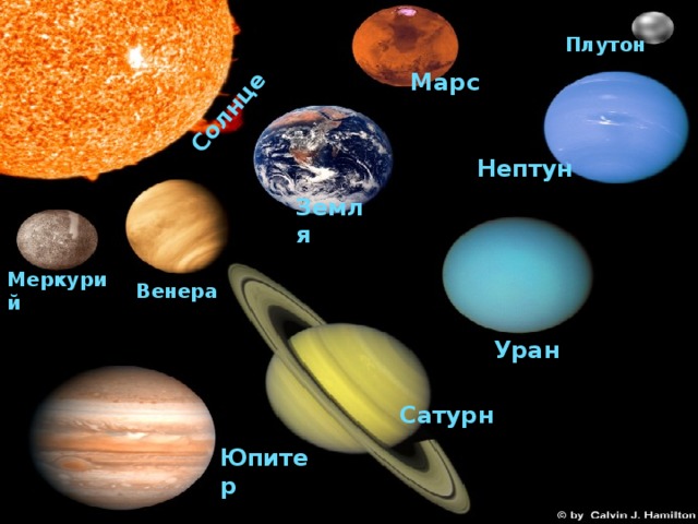 Плутон Солнце Марс Нептун Земля Венера Меркурий Уран Сатурн Юпитер 