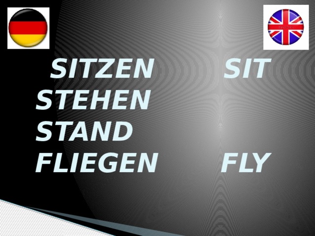  SITZEN SIT  STEHEN STAND  FLIEGEN FLY   