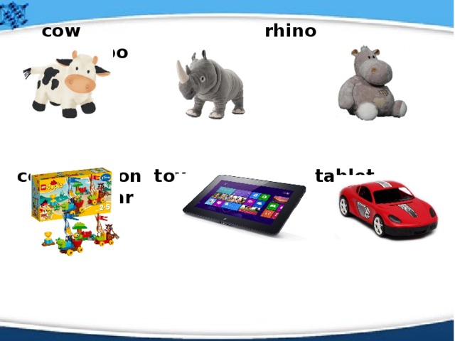 cow rhino hippo     construction toy tablet car