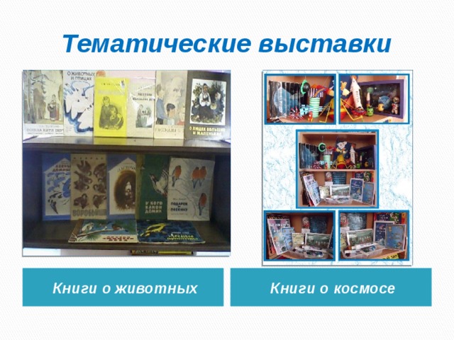 Тематические выставки Книги о животных Книги о космосе 