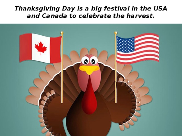 Thanksgiving Day is a big festival in the USA and Canada to celebrate the harvest. 