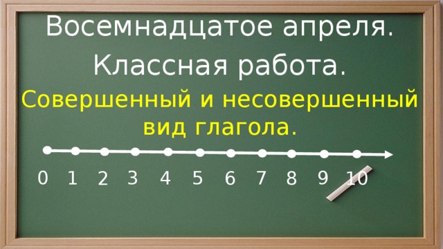 Восемнадцатое апреля. Классная работа. Совершенный и несовершенный вид глагола. 0 1 4 5 9 3 7 2 6 10 8 