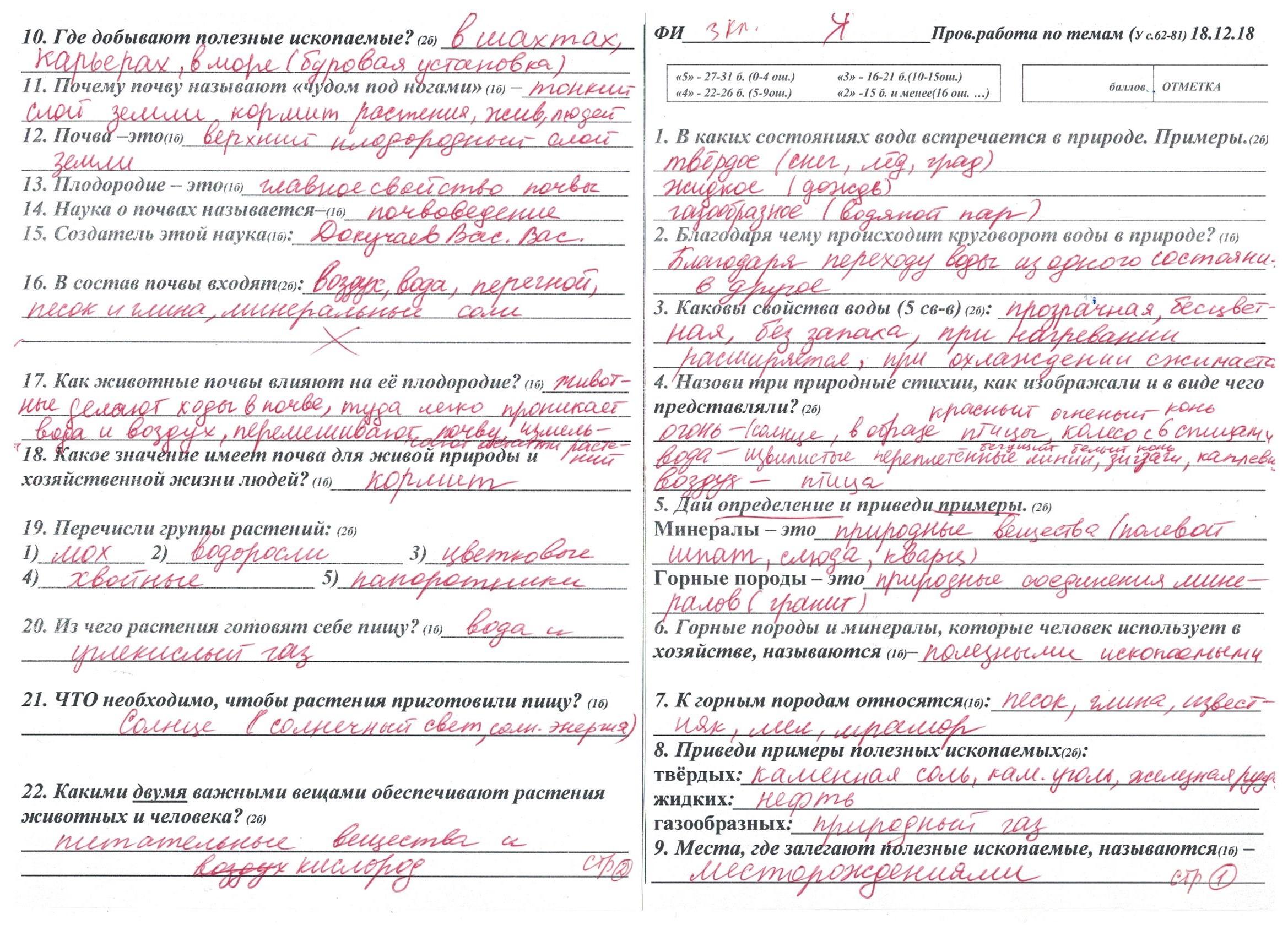 Проверочная работа по окружающему миру 