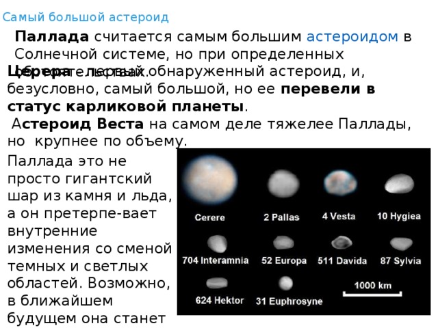 Самые крупные астероиды в солнечной системе паллада и веста