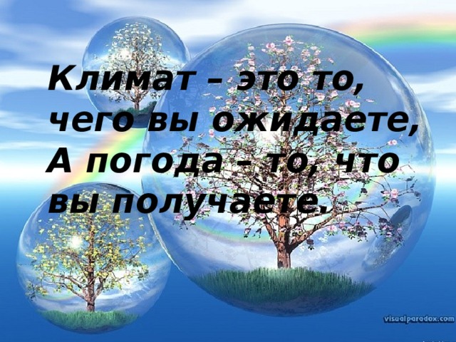 Климат – это то, чего вы ожидаете, А погода – то, что вы получаете. 