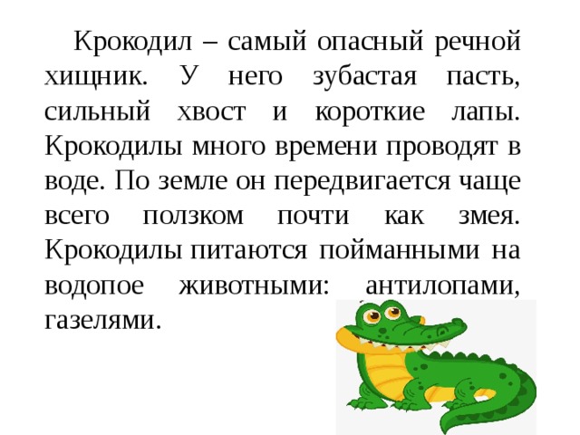 Крокодил самый опасный речной. Текст описание про крокодила. Крокодил рассказать детям. Текст про крокодила. Крокодил раскаж.