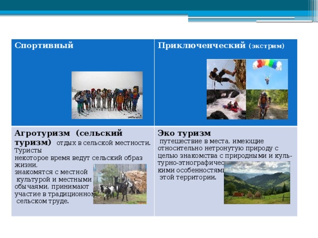 Проект на тему туризм 9 класс Презентация "Виды туризма"